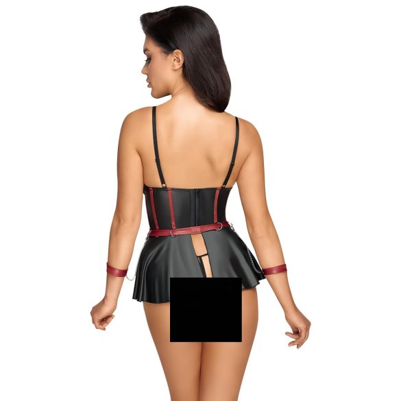 Cottelli Bondage - sieviešu spīdīgs komplekts ar roku dzelžiem melns