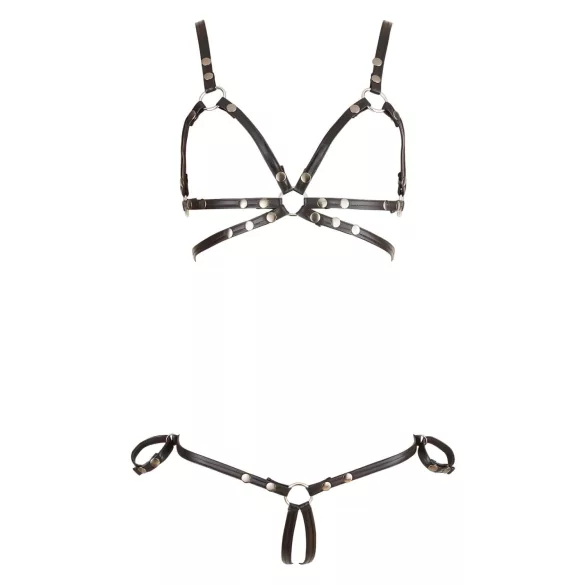 Cottelli Bondage - sieviešu erotiskā ķermeņa siksna bikini spīdīga melna - XL