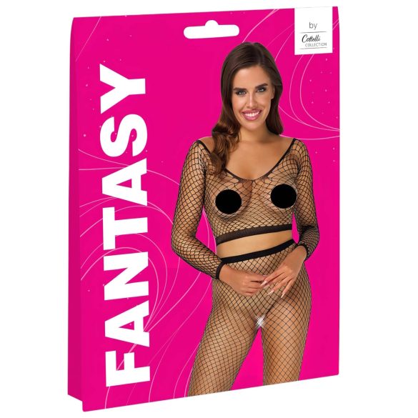 Cottelli - garām piedurknēm tīkliņveida veļas komplekts melns S-L