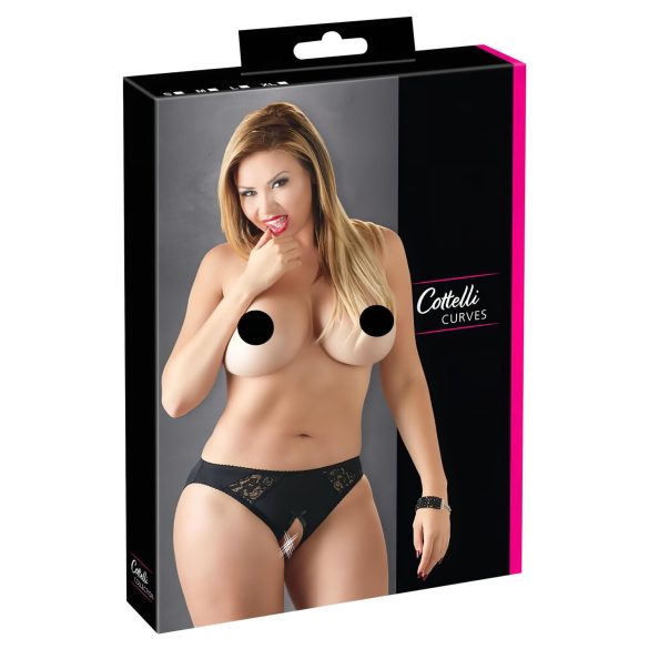 Cottelli Plus Size - mežģīņu biksītes ar atvērumu (melns) - XL