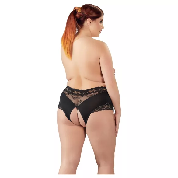 Cottelli plus size atvērtas biksītes ar mežģīnēm un pērlītēm, melnas - XL