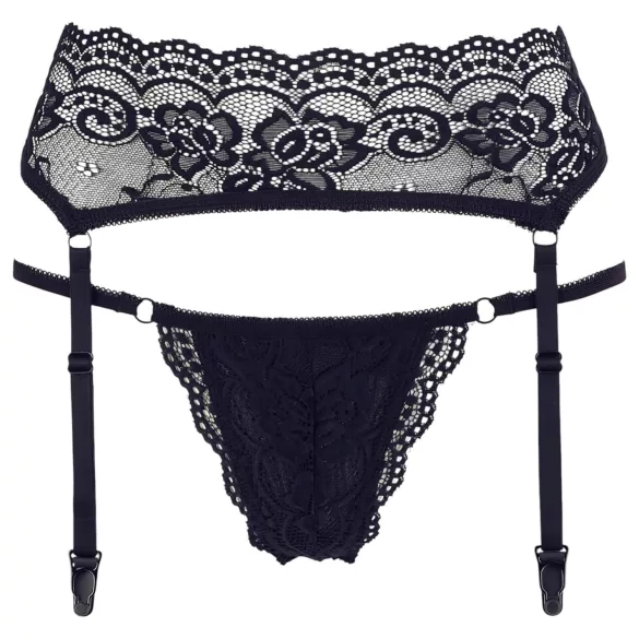 Cottelli - mežģīņu jostastripš un stringi melnā krāsā - M
