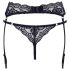 Cottelli - Mežģīņu zeķtura josta un stringbiksītes (melns) - XL