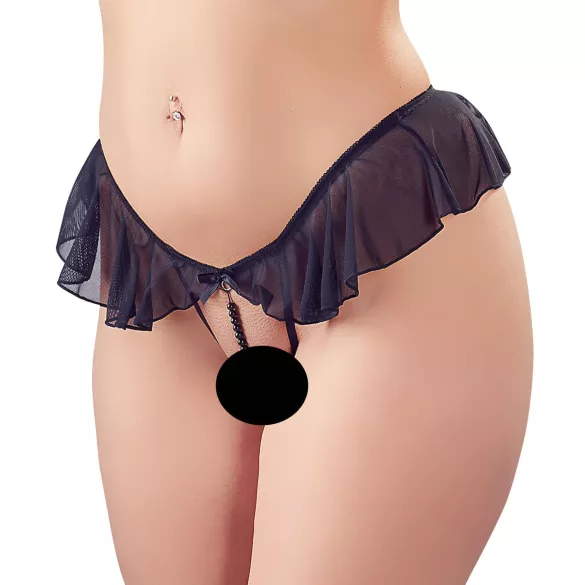 Cottelli - atvērtas stringbiksītes ar pērlītēm un volāniem melnas - XL