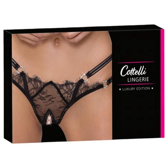 Cottelli - luksusa atvērta stringu biksīte ar gredzenu (melna)
