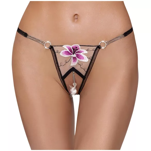 Cottelli - sieviešu tanga ar izšuvumiem, melnbalta - M/L