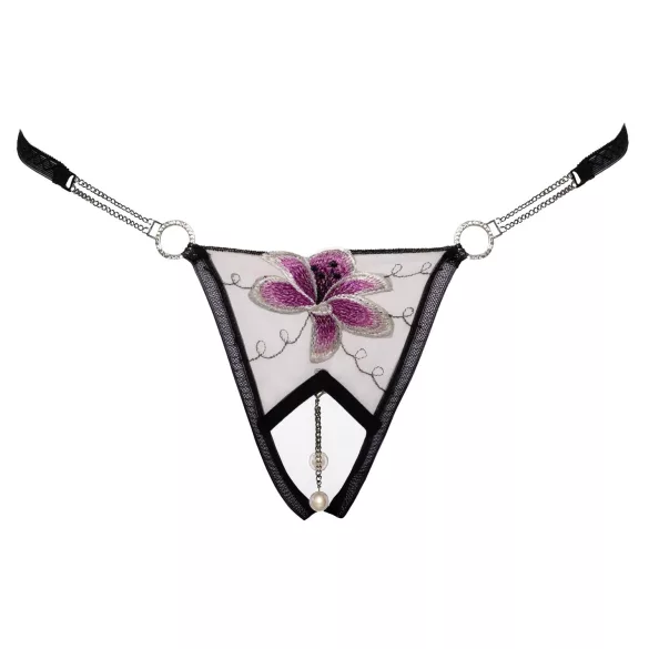 Cottelli - sieviešu tanga ar izšuvumiem, melnbalta - M/L