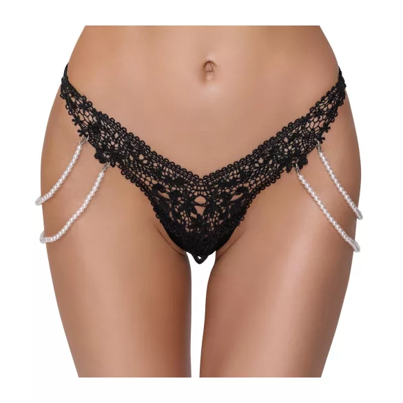 Cottelli - luksusa izšūts pērļu stringbiksītes (melns)
