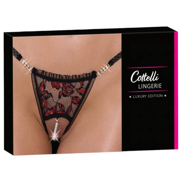 Cottelli - luksusa melnu pērlīšu stringbiksītes ar rožu rakstu - M/L
