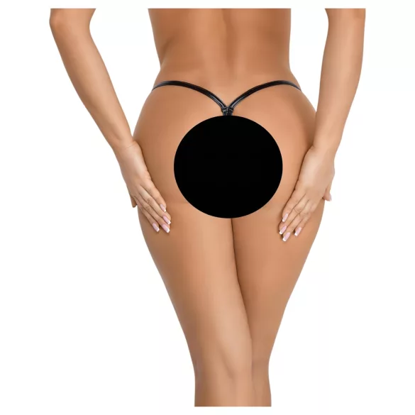 Noir - sieviešu tanga apakšbiksītes spīdīgas melnas - L/XL