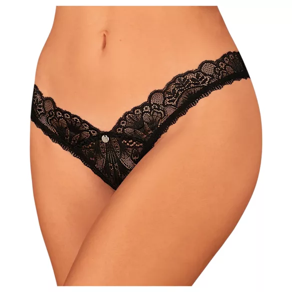 Obsessive sieviešu atvērta mežģīņu stringi melni - XL/XXL