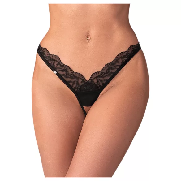 Obsessive - sieviešu caurspīdīga mežģīņu stringi melni - L/XL