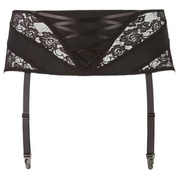 Cottelli Plus Size - mežģīņu, korsetes zeķturi (melni) - 2XL