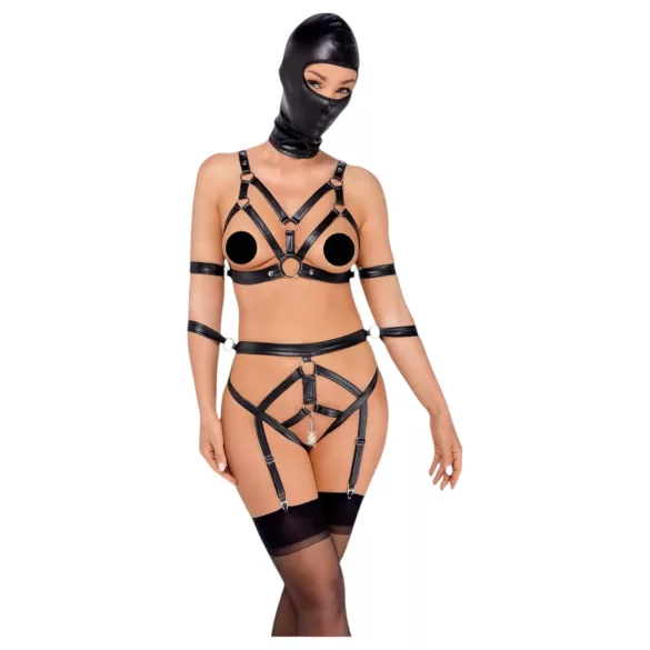 Bad Kitty - ķermeņa siksnu komplekts ar masku melns - L