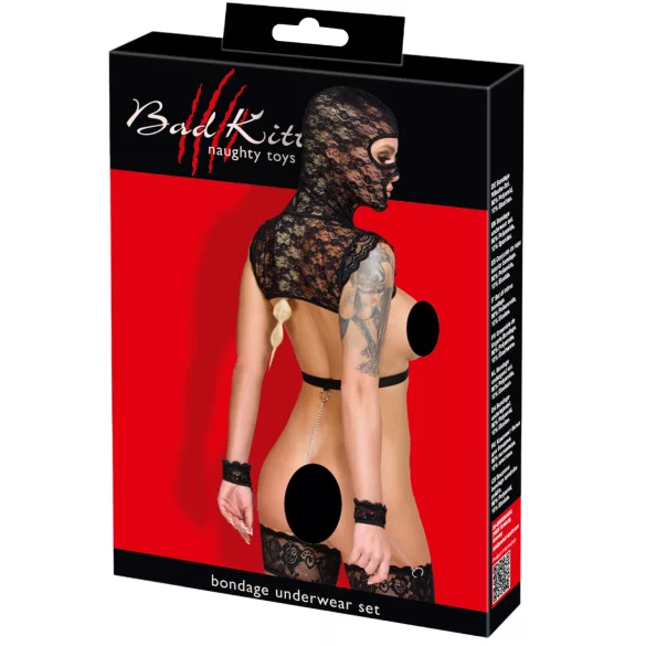 Bad Kitty - mežģīņu BDSM komplekts (melns) - M