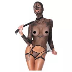   Bad Kitty - caurspīdīgs BDSM tīklveida komplekts ar pletni (melns) - M