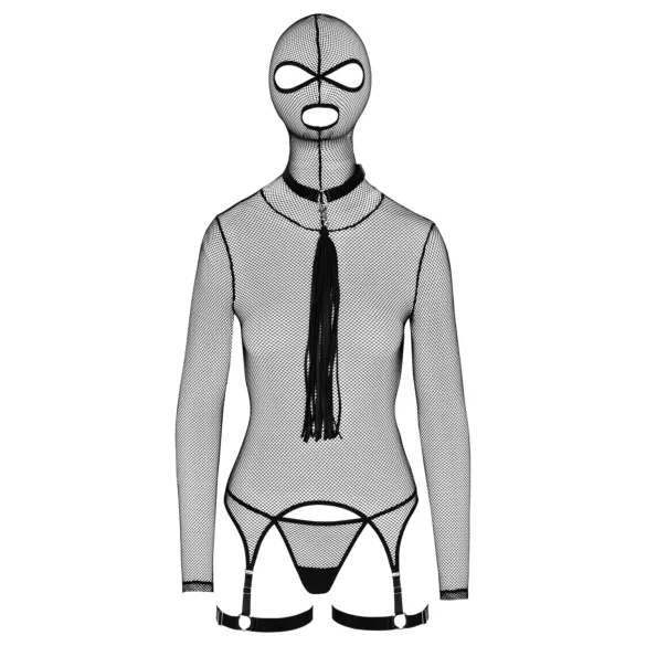 Bad Kitty - BDSM caurspīdīgs neca komplekts ar pletni melns - L