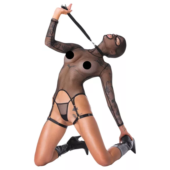 Bad Kitty - BDSM caurspīdīgs neca komplekts ar pletni melns - L