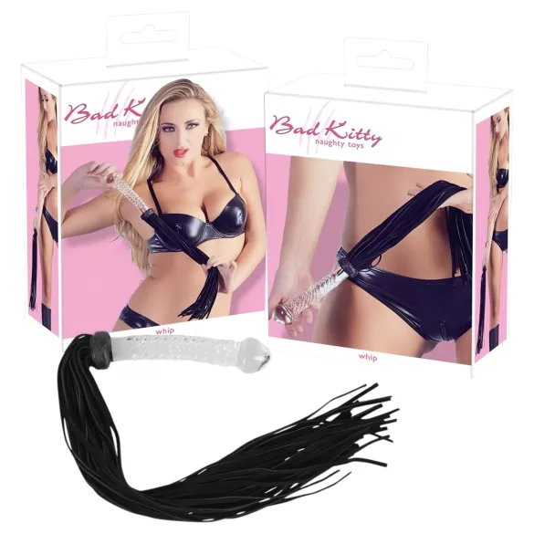 Bad Kitty - ādas pātaga ar stikla dildo caurspīdīgs-melns