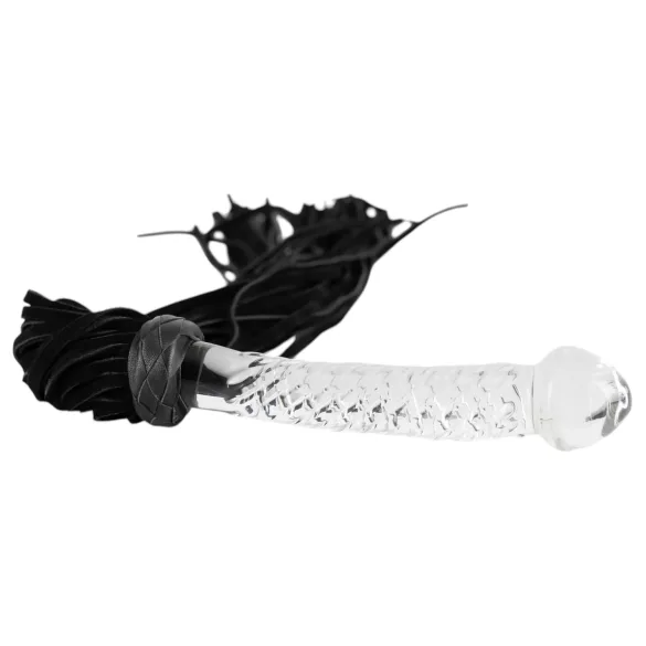Bad Kitty - ādas pātaga ar stikla dildo caurspīdīgs-melns