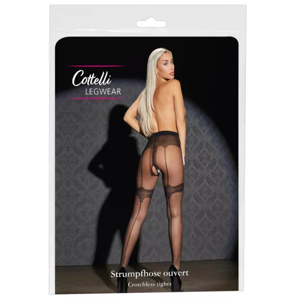 Cottelli - atvērtas rakstainas zeķes melnā krāsā - 5