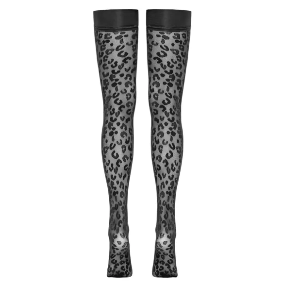 Cottelli Legwear - sieviešu augšstilba zeķes ar leopardu rakstu melnas