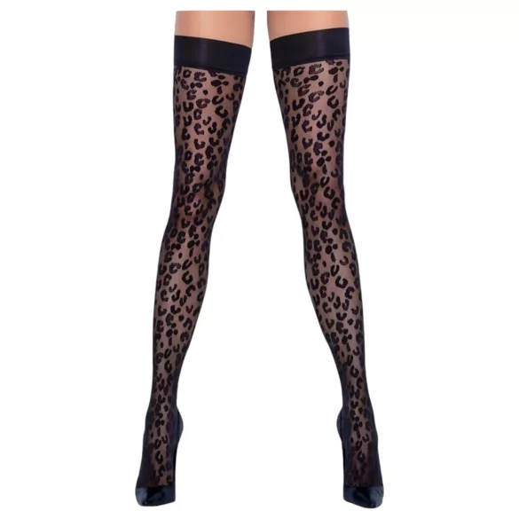 Cottelli Legwear - sieviešu augšstilba zeķes ar leopardu rakstu melnas - 3