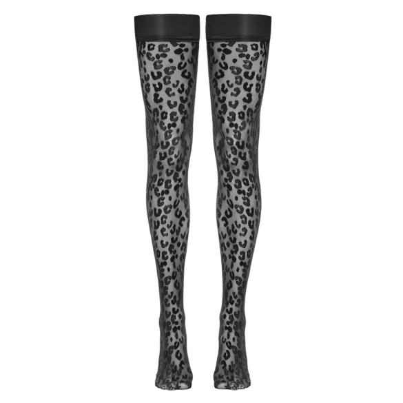 Cottelli Legwear - sieviešu augšstilba zeķes ar leopardu rakstu melnas - 3