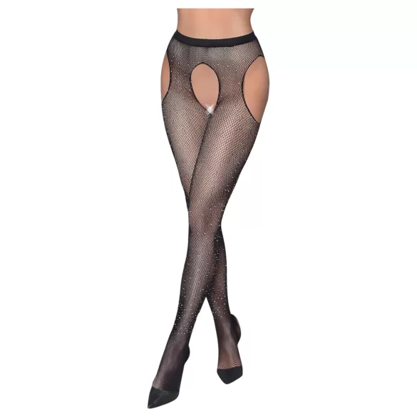 Cottelli Legwear - atvērtas, mirdzošas, melnas zeķes (S-L)