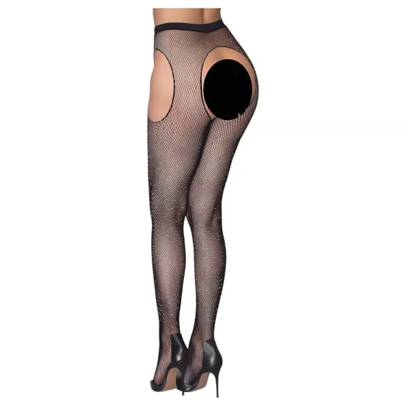 Cottelli Legwear - atvērtas, mirdzošas, melnas zeķes (S-L)
