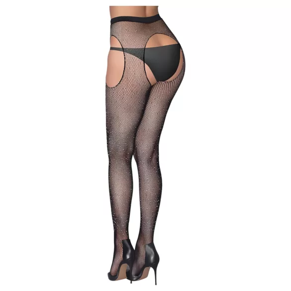 Cottelli Legwear - atvērtas, mirdzošas, melnas zeķes (S-L)
