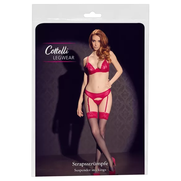 Cottelli - melnas zeķes ar sarkanu mežģīni - 8