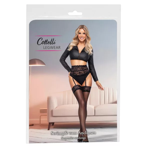 Cottelli - sieviešu zeķes ar mežģīnēm melnas sēdošas - L