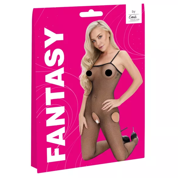 Cottelli Fantasy - ar izgriezumiem gurnu daļā, atvērts melns tīkliņveida bodijstokings (S-L)