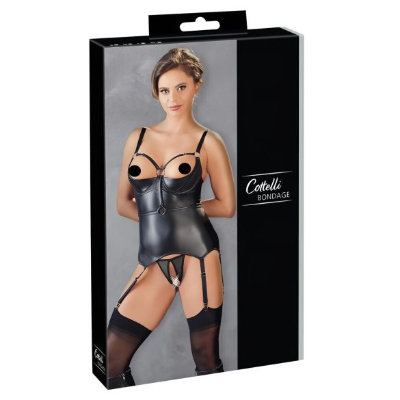 Cottelli Bondage - spīdīgs krūšu pacēlums ar roku dzelžiem (melns)