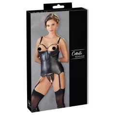   Cottelli Bondage - spīdīgs push-up tops ar roku dzelžiem (melns) - XL
