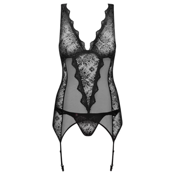 Obsessive sieviešu komplekts ar izšuvumiem, melna — tops un stringi - L/XL