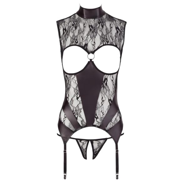 Abierta Fina - dzirkstošs mežģīnēm atvērts tops (melns) - L