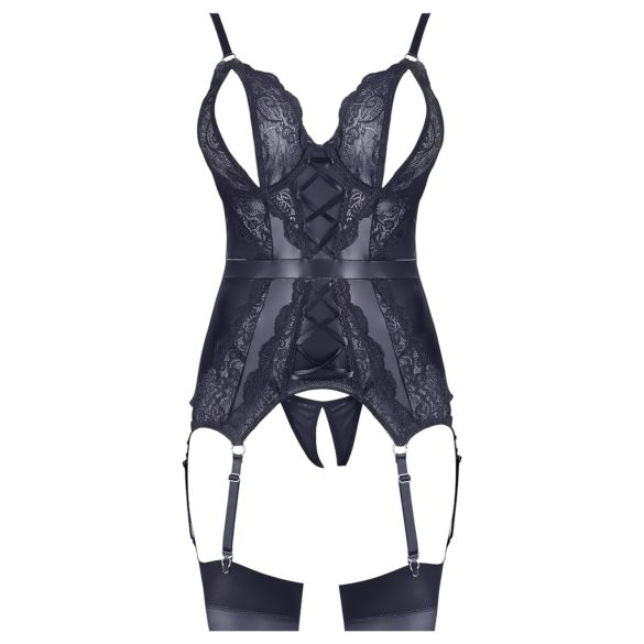 Cottelli - mežģīņu atvērtais tops un stringi (melni)