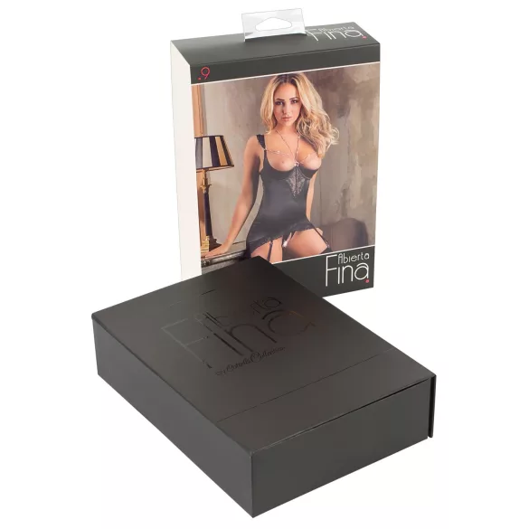 Abierta Fina - spīdīgs ķēdes tops un stringi (melni) - 85B/L