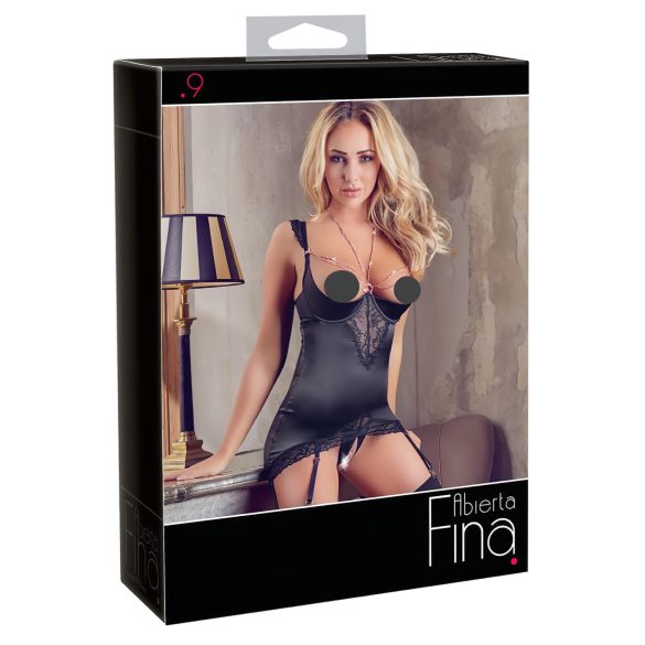 Abierta Fina - mirdzošs ķēžu tops un stringi (melns) - 85C/XL