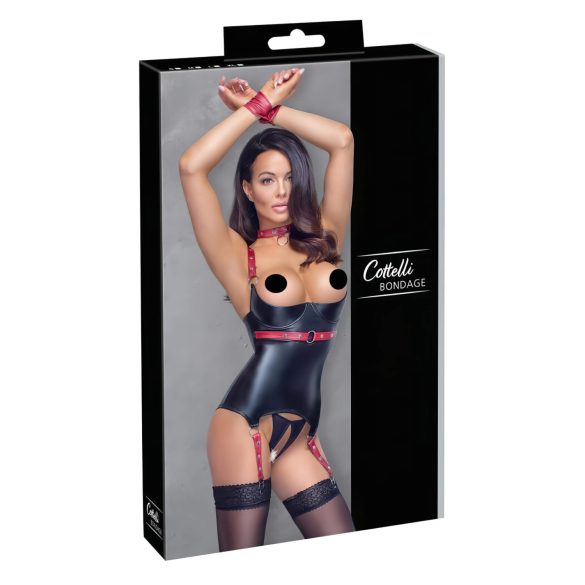 Cottelli Bondage - Mirdzošs, krūšu pacēlājs ar apkakli (melns)