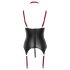 Cottelli Bondage - Mirdzošs, krūšu pacēlājs ar apkakli (melns) - XL