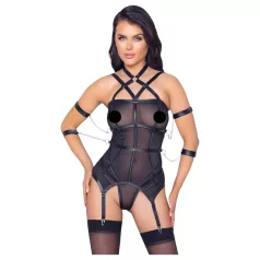   Cottelli Bondage - siksnas tops, roku saites un stringi (melni)