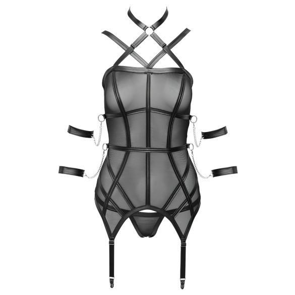 Cottelli Bondage - siksnas tops, roku saites un stringi (melni)