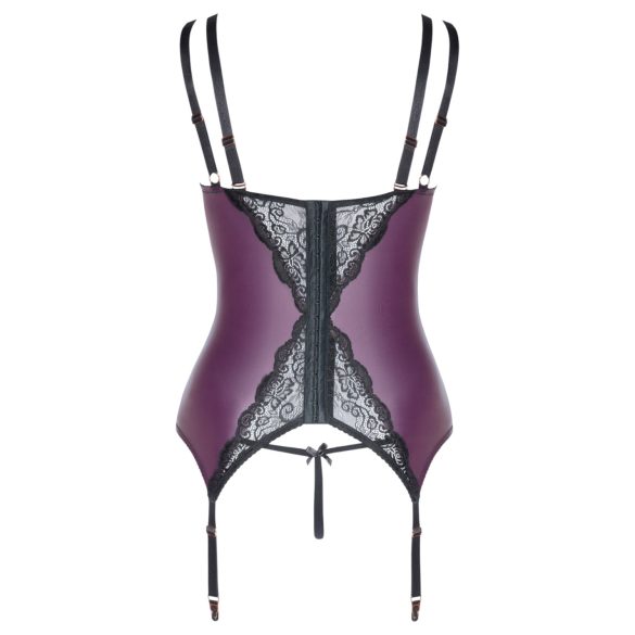 Cottelli Curves - mežģīņu korsetes veļas komplekts (purpurs) - 90D/XL