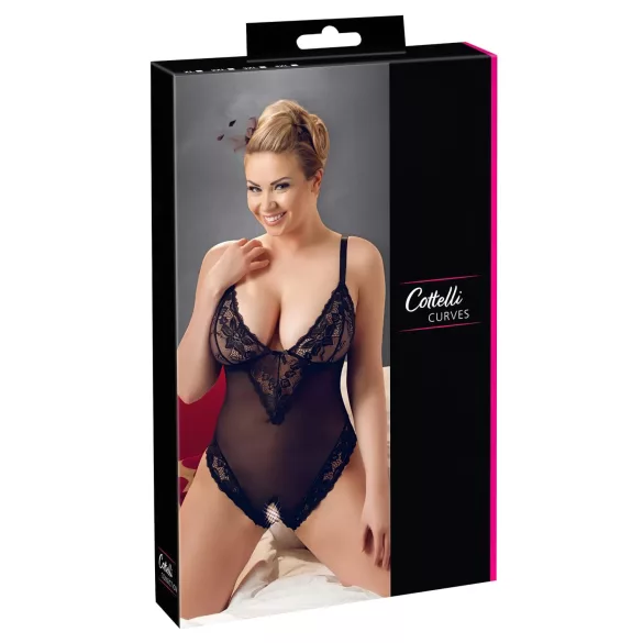 Cottelli plus size mežģīņu bodijs melns - XXXXL