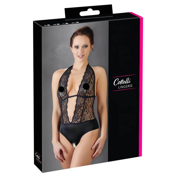 Cottelli - Mežģīņu bodijs ar kaklasiksnu (melns)