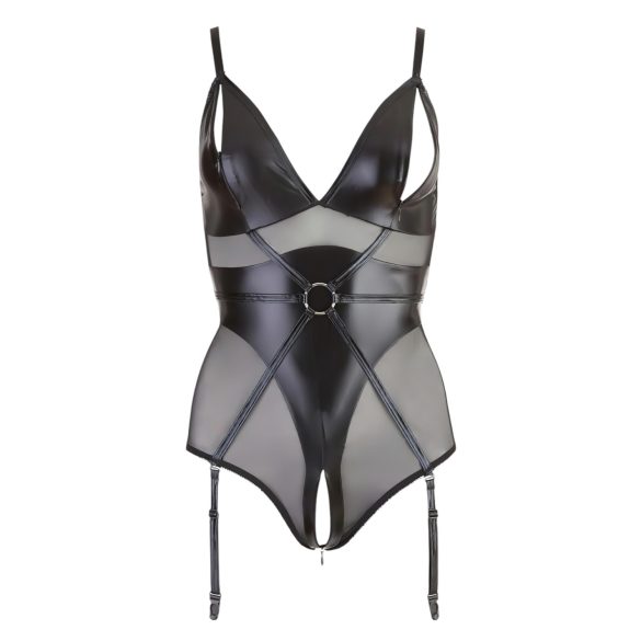 Cottelli Bondage - spīdīgs bodijs ar roku dzelžiem (melns)