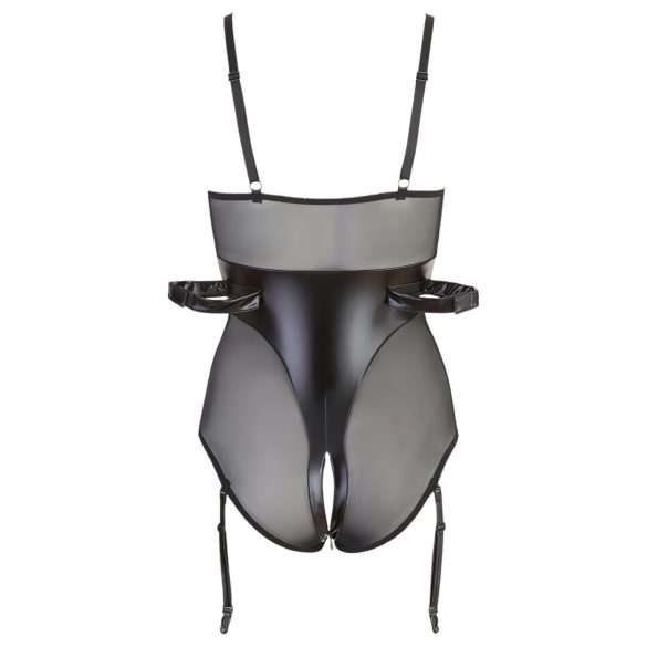 Cottelli Bondage - spīdīgs bodijs ar roku dzelžiem (melns)